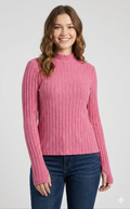 Soft-Pink Ribbed Turtleneck Sweater