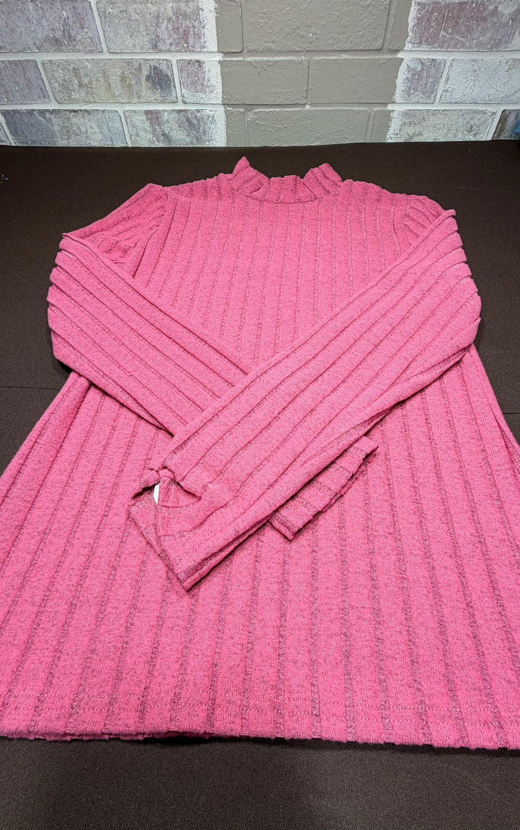 Soft-Pink Ribbed Turtleneck Sweater