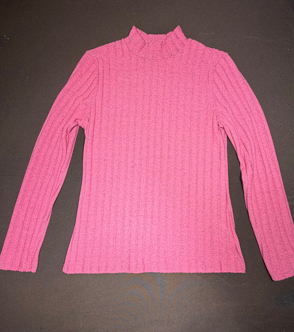 Soft-Pink Ribbed Turtleneck Sweater