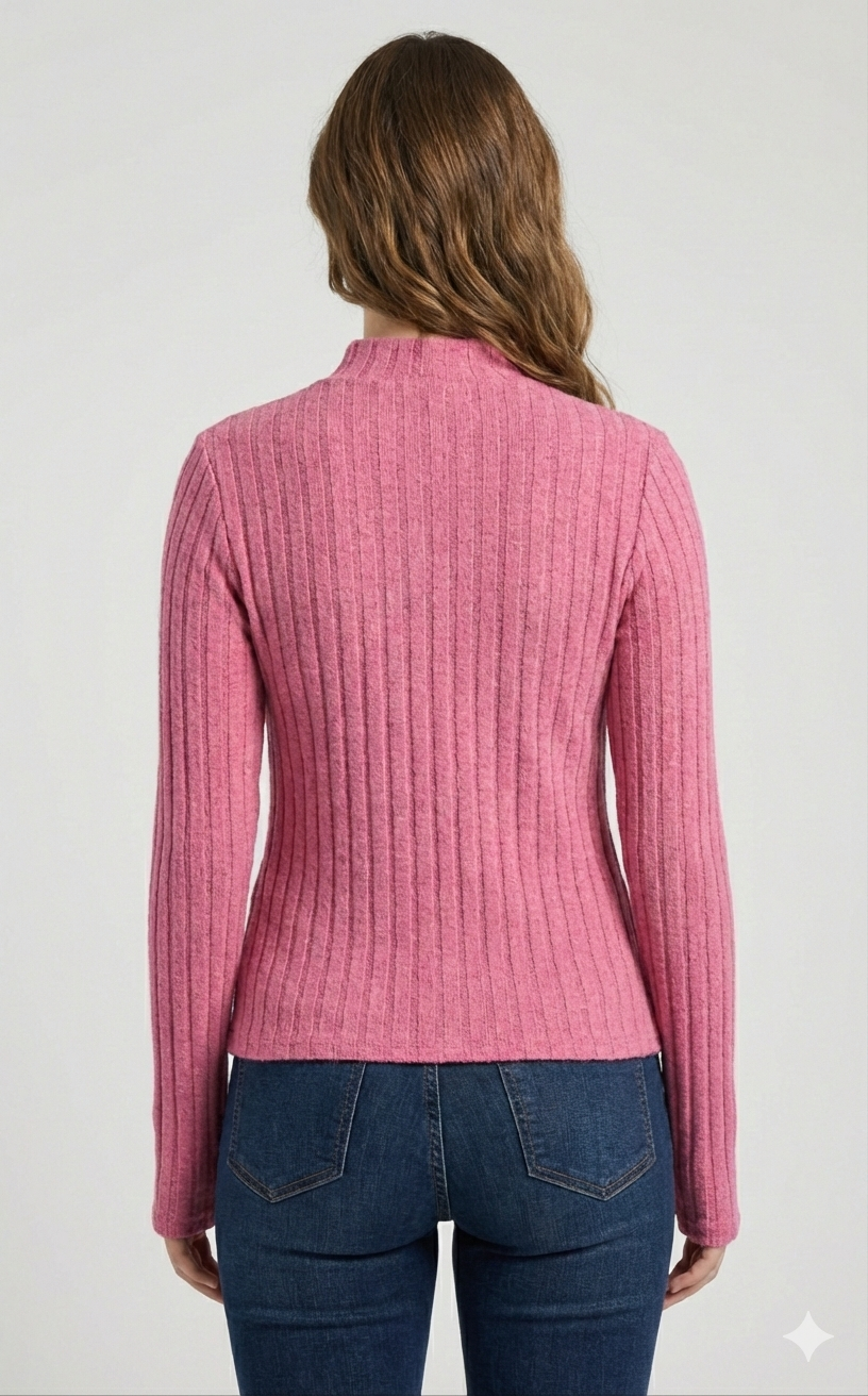 Soft-Pink Ribbed Turtleneck Sweater