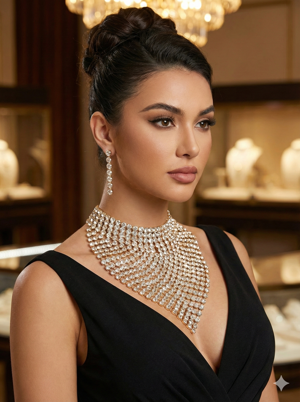 Rhinestone Bib Necklace and Matching Earrings Set