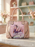 Pink Leather-Look Graphic Print Satchel Handbag
