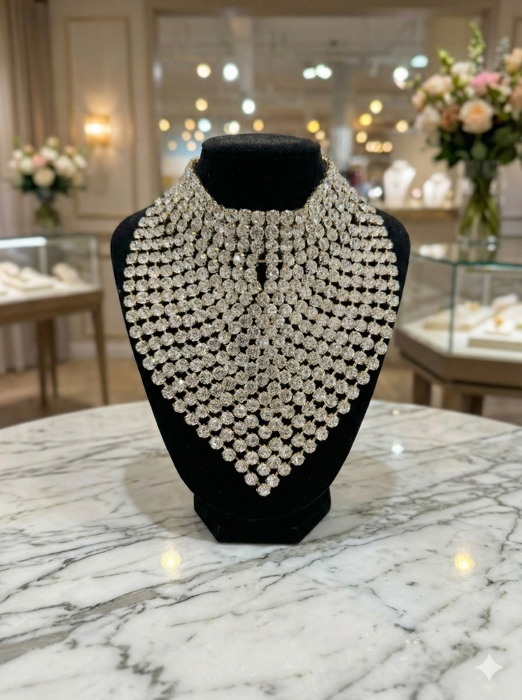Rhinestone Bib Necklace and Matching Earrings Set