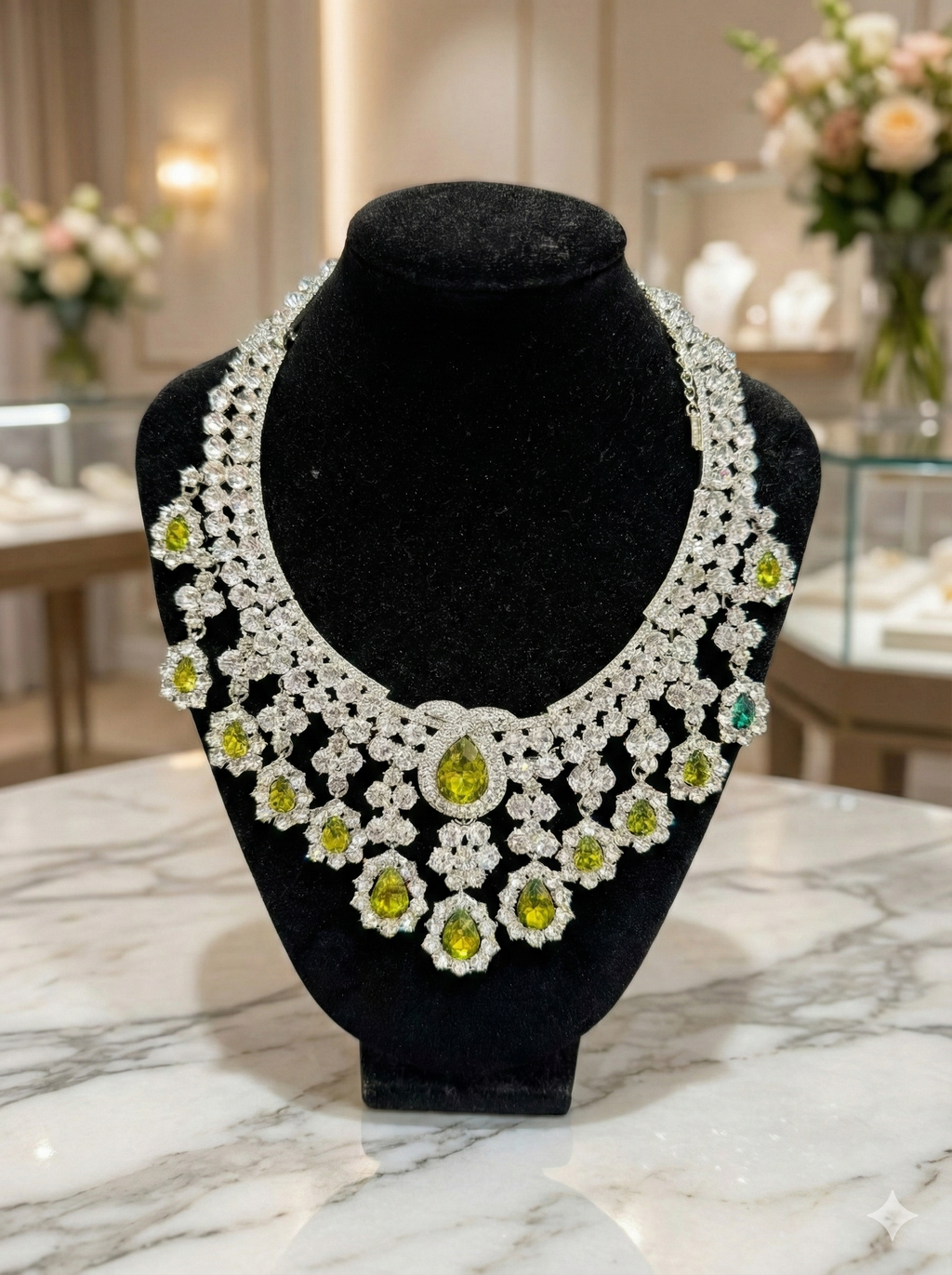 Silver-Toned Cubic Zirconia Necklace with Yellow & Clear Stones