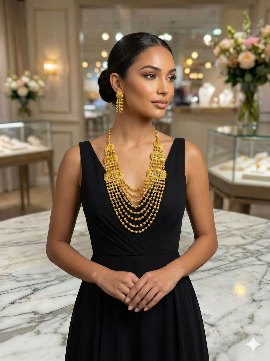Traditional Indian Gold-Plated Multi-layer Long Necklace and Earring Set