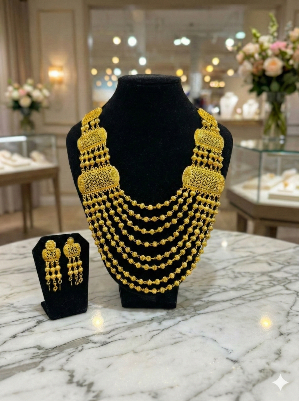 Traditional Indian Gold-Plated Multi-layer Long Necklace and Earring Set