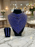 Sapphire Blue Glass and Resin Waterfall Necklace and Earrings Set