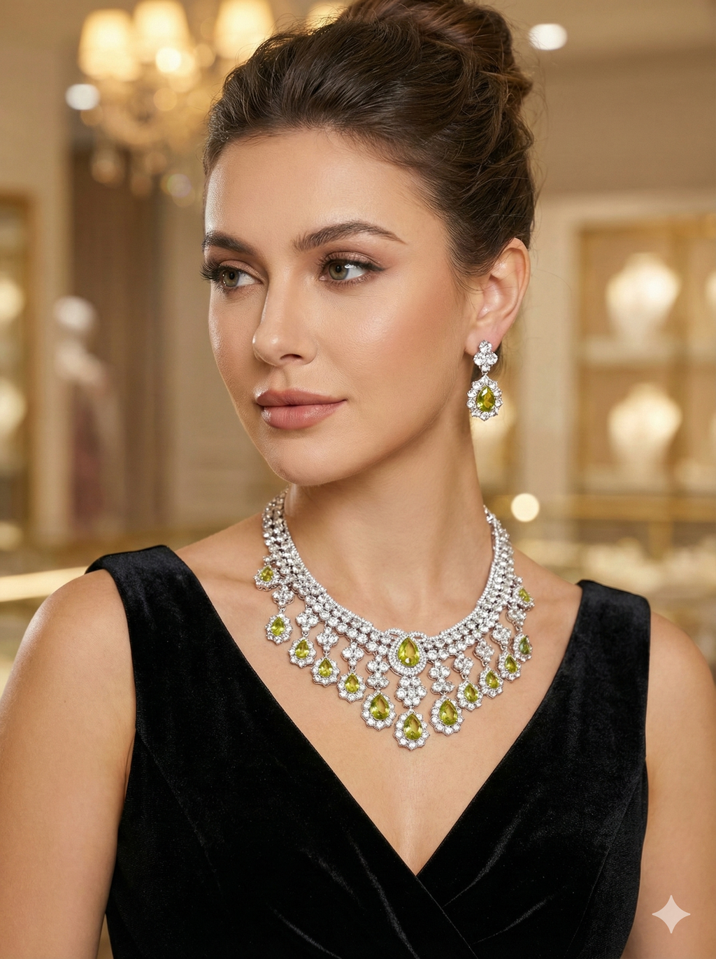 Silver-Toned Cubic Zirconia Necklace with Yellow & Clear Stones